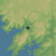 Shaded relief of the 52 km around Noia, drawn from the GMTED2010 grid
