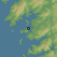 Shaded relief of the 52 km around O Grove, drawn from the GMTED2010 grid