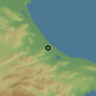 Shaded relief of the 54 km around Oliva, drawn from the GMTED2010 grid