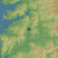 Shaded relief of the 53 km around O Porriño, drawn from the GMTED2010 grid