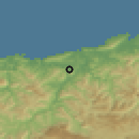 Shaded relief of the 52 km around Oria, drawn from the GMTED2010 grid