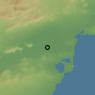 Shaded relief of the 54 km around Almoradí, drawn from the GMTED2010 grid