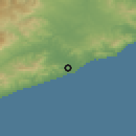 Shaded relief of the 53 km around Palafolls, drawn from the GMTED2010 grid