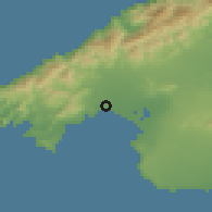 Shaded relief of the 53 km around Palma, drawn from the GMTED2010 grid