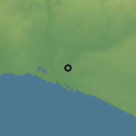 Shaded relief of the 54 km around Palos de la Frontera, drawn from the GMTED2010 grid