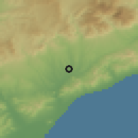 Shaded relief of the 53 km around Parets del Vallès, drawn from the GMTED2010 grid