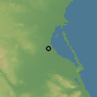 Shaded relief of the 54 km around Almussafes, drawn from the GMTED2010 grid
