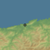 Shaded relief of the 52 km around Pasaia, drawn from the GMTED2010 grid