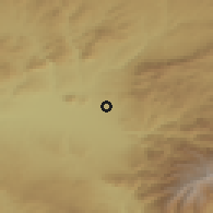 Shaded relief of the 54 km around Peligros, drawn from the GMTED2010 grid