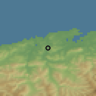 Shaded relief of the 52 km around Piélagos, drawn from the GMTED2010 grid
