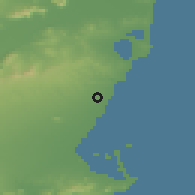 Shaded relief of the 54 km around Pilar de la Horadada, drawn from the GMTED2010 grid