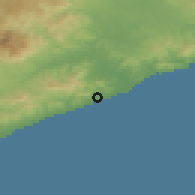 Shaded relief of the 53 km around Pineda de Mar, drawn from the GMTED2010 grid