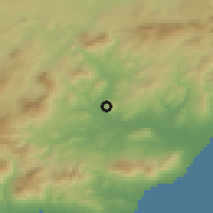 Shaded relief of the 54 km around Pizarra, drawn from the GMTED2010 grid