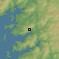 Shaded relief of the 52 km around Poio, drawn from the GMTED2010 grid