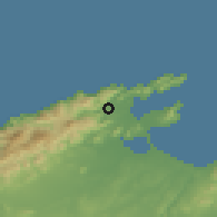 Shaded relief of the 53 km around Pollença, drawn from the GMTED2010 grid