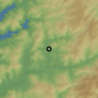 Shaded relief of the 53 km around Ponteareas, drawn from the GMTED2010 grid