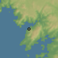 Shaded relief of the 52 km around Porto do Son, drawn from the GMTED2010 grid