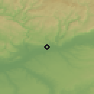 Shaded relief of the 54 km around Posadas, drawn from the GMTED2010 grid
