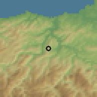Shaded relief of the 52 km around Pravia, drawn from the GMTED2010 grid