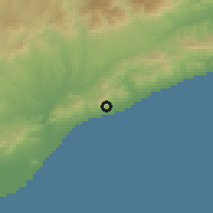 Shaded relief of the 53 km around Premià de Dalt, drawn from the GMTED2010 grid
