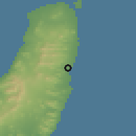 Shaded relief of the 57 km around Puerto del Rosario, drawn from the GMTED2010 grid