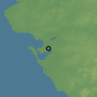 Shaded relief of the 54 km around Puerto Real, drawn from the GMTED2010 grid