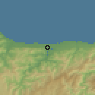 Shaded relief of the 52 km around Ribadeo, drawn from the GMTED2010 grid