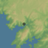 Shaded relief of the 52 km around Ribeira, drawn from the GMTED2010 grid