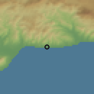 Shaded relief of the 54 km around Rincón de la Victoria, drawn from the GMTED2010 grid