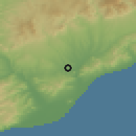 Shaded relief of the 53 km around Ripollet, drawn from the GMTED2010 grid