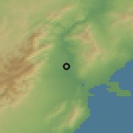 Shaded relief of the 53 km around Roquetes, drawn from the GMTED2010 grid