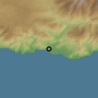 Shaded relief of the 54 km around Salobreña, drawn from the GMTED2010 grid