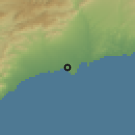 Shaded relief of the 53 km around Salou, drawn from the GMTED2010 grid