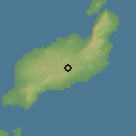 Shaded relief of the 57 km around San Bartolomé, drawn from the GMTED2010 grid