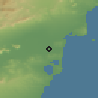 Shaded relief of the 54 km around San Fulgencio, drawn from the GMTED2010 grid