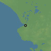 Shaded relief of the 54 km around Sanlúcar de Barrameda, drawn from the GMTED2010 grid