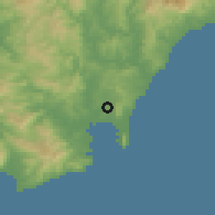 Shaded relief of the 55 km around San Roque, drawn from the GMTED2010 grid
