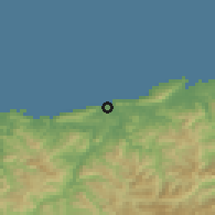 Shaded relief of the 52 km around San Sebastián, drawn from the GMTED2010 grid