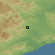 Shaded relief of the 53 km around Santa Coloma de Farners, drawn from the GMTED2010 grid