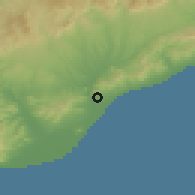 Shaded relief of the 53 km around Santa Coloma de Gramenet, drawn from the GMTED2010 grid