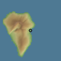 Shaded relief of the 57 km around Santa Cruz de la Palma, drawn from the GMTED2010 grid