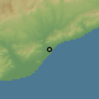 Shaded relief of the 53 km around Sant Adrià de Besòs, drawn from the GMTED2010 grid