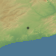Shaded relief of the 53 km around Santa Margarida i els Monjos, drawn from the GMTED2010 grid