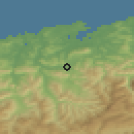 Shaded relief of the 52 km around Santa María de Cayón, drawn from the GMTED2010 grid