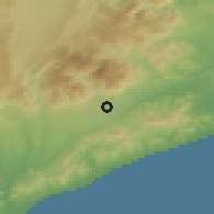 Shaded relief of the 53 km around Santa Maria de Palautordera, drawn from the GMTED2010 grid