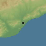 Shaded relief of the 53 km around Sant Andreu de Llavaneres, drawn from the GMTED2010 grid