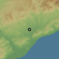 Shaded relief of the 53 km around Santa Perpètua de Mogoda, drawn from the GMTED2010 grid