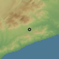 Shaded relief of the 53 km around Sant Celoni, drawn from the GMTED2010 grid