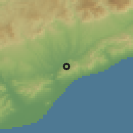 Shaded relief of the 53 km around Sant Fost de Campsentelles, drawn from the GMTED2010 grid