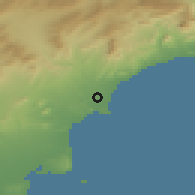 Shaded relief of the 54 km around Sant Joan d'Alacant, drawn from the GMTED2010 grid
